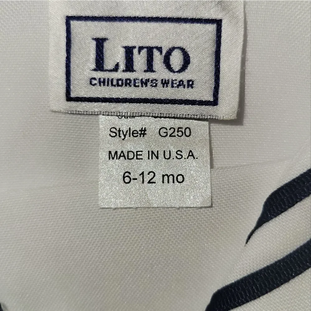 NWOT Lito Children's Wear Boys White Sailor Suit Shortall Romper with Hat 6-12M